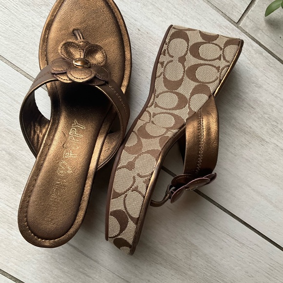 Coach Women's Metallic Bronze Wedge Sandals - Picture 8 of 8